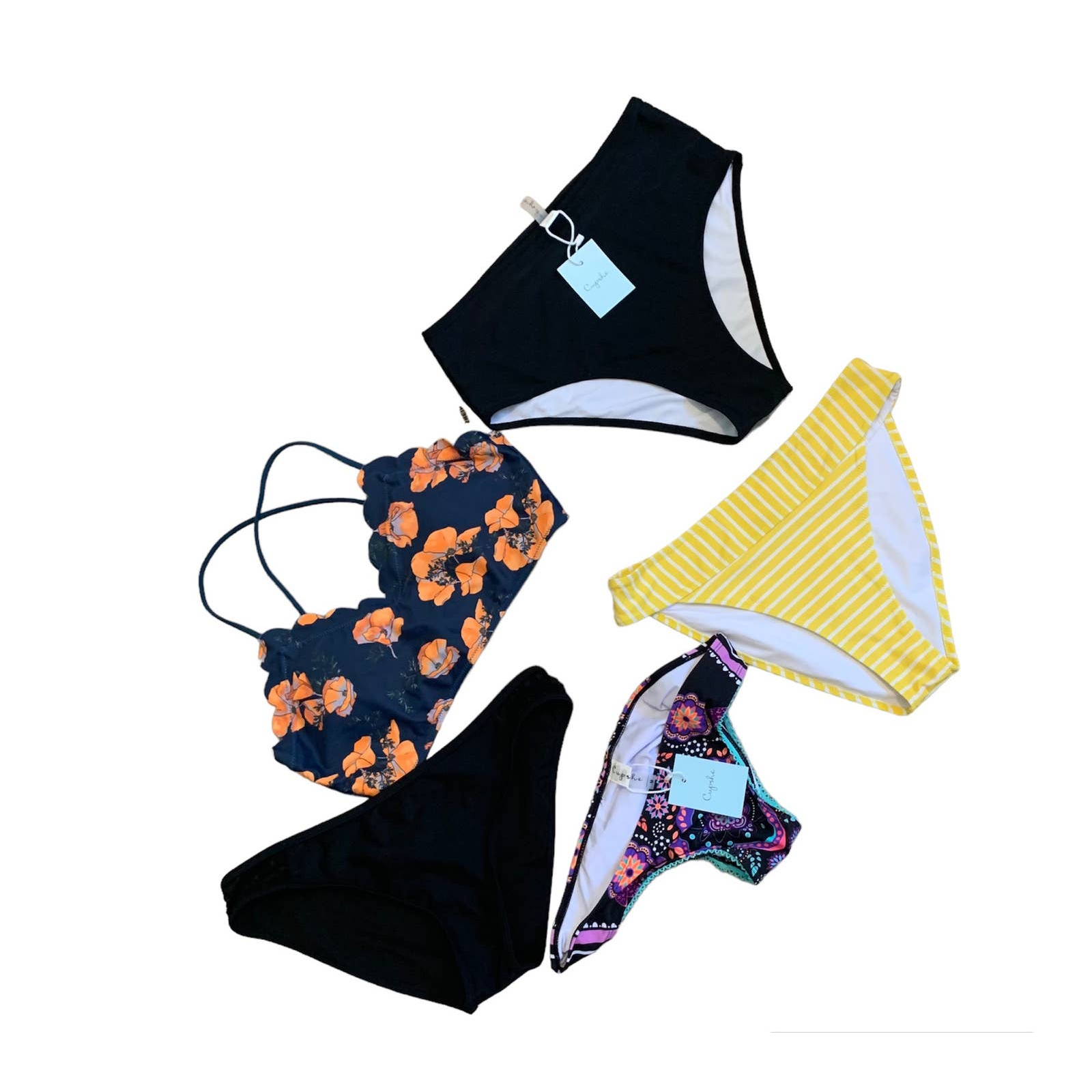 Lot Of 5 Womens Cupshe Swimsuit Bikini Top Bottoms Size Medium Floral